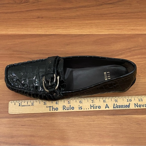 STUART WEITZMAN CIBW 40351 Black Croc Patent Leather Buckle Strap Loafers 8.5M - Picture 11 of 16